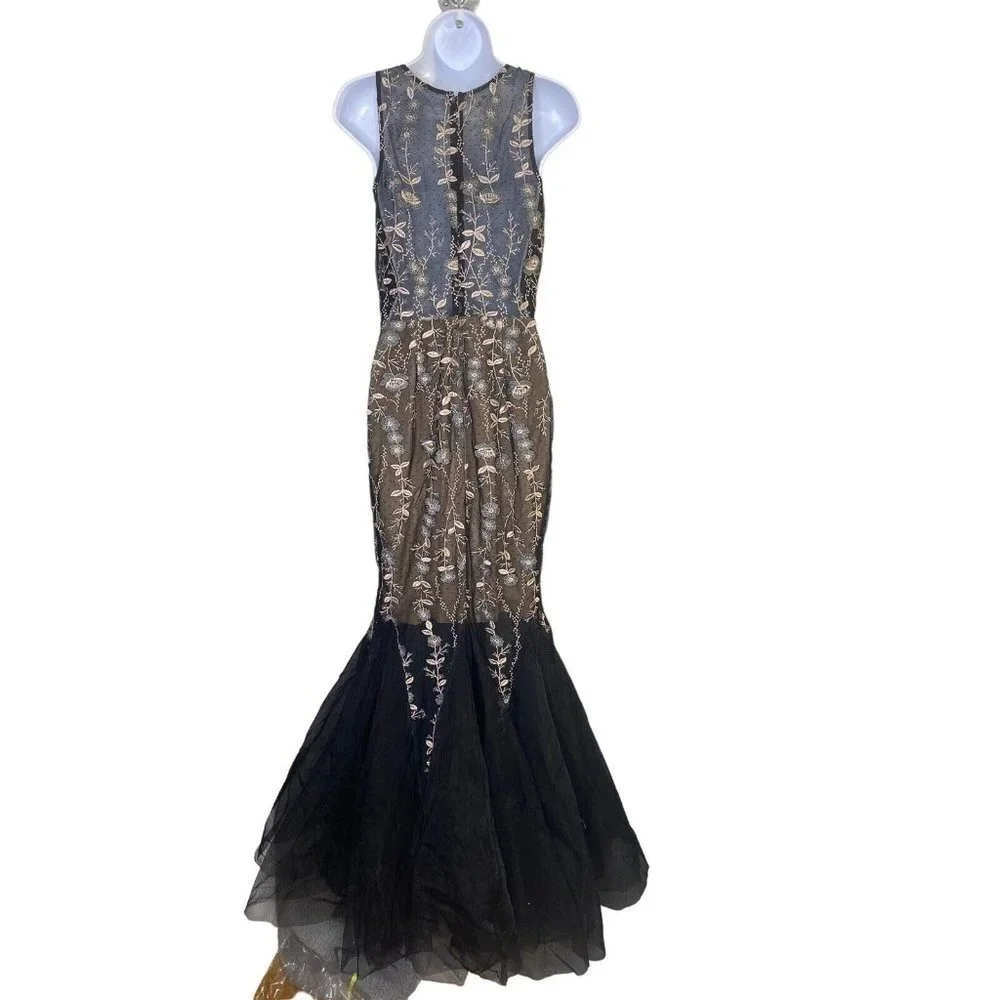 Dress The Population Selena Floral Embroidery‎ Sleeveless Body-Con Gown Sz Small
